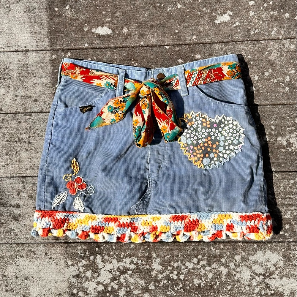 RARE Vintage one of a kind 70’s/80’s Wrangler Patchwork Denim mini skirt